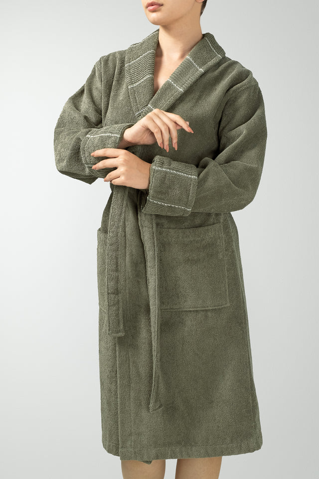 Carmine Robe Olive - Şalyaka Unisex Bornoz