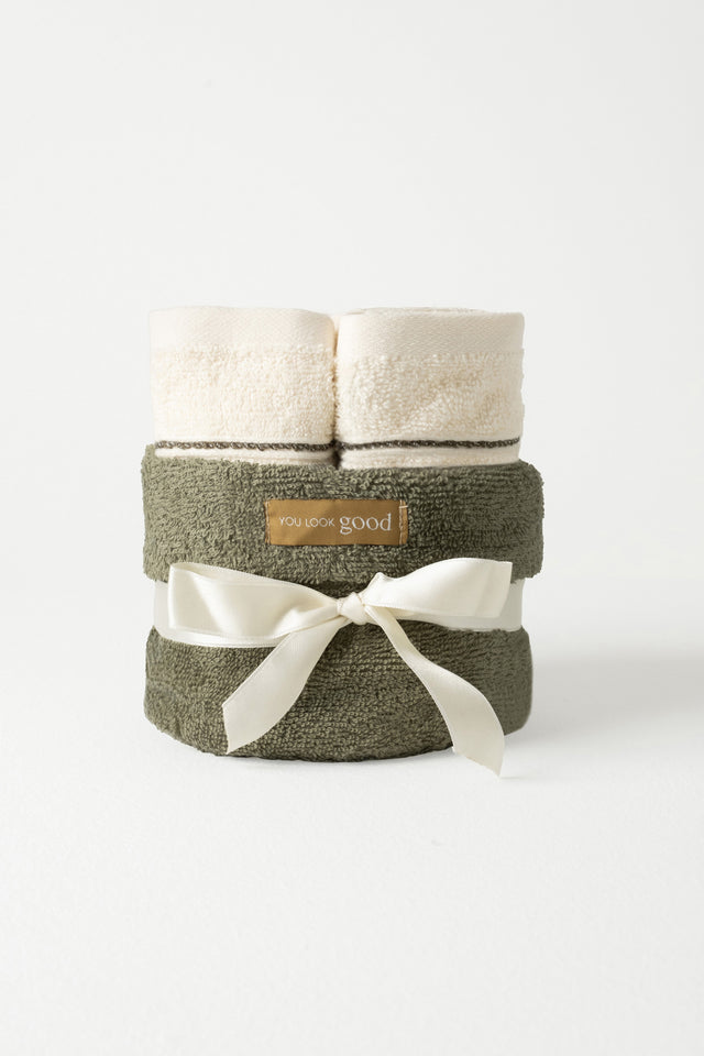 Carmine Bouquet Olive - Özel Tasarım Sepetli Havlu