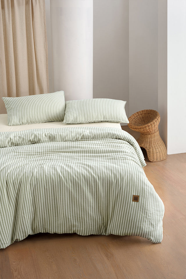 Moln 303 – 100 % extra reine Baumwolle, garngefärbt, gewaschen, Doppelbett-Bettbezug-Set