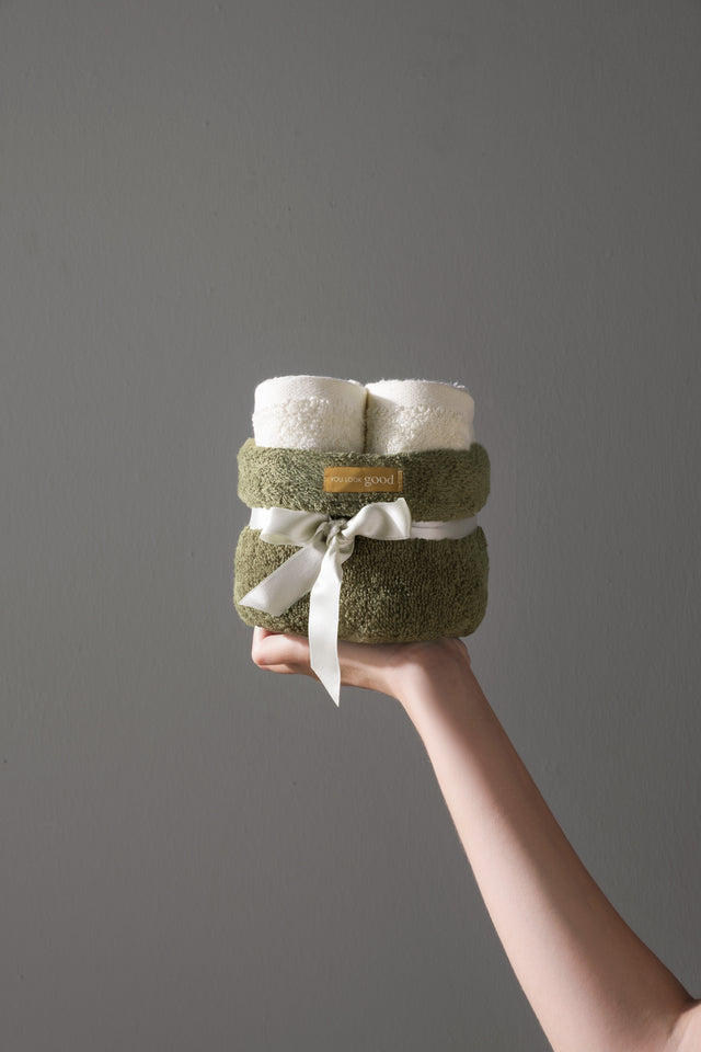 Carmine Bouquet Olive - Özel Tasarım Sepetli Havlu