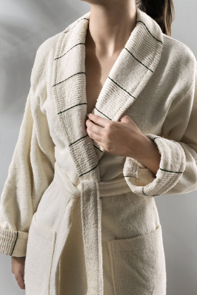 Carmine Robe Cream - Unisex Şalyaka Bornoz